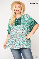 Floral Print Lace Up Flutter Sleeve Top